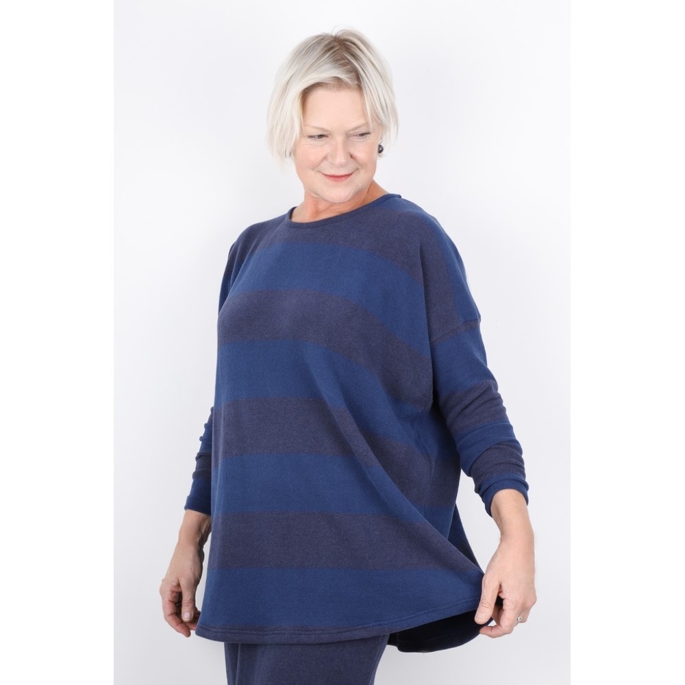 MAMA B Blue Cotton French Terry Swing Tunic L